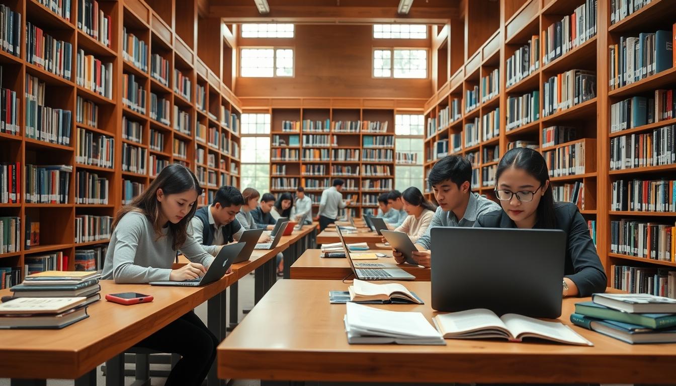 Student using learning strategies while studying